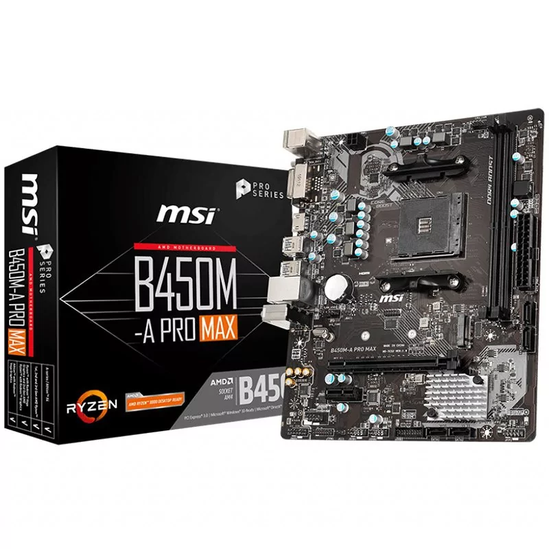 MSI Main Board Desktop B450M-A PRO MAX (B450, SAM4, 2xDDR4, 1xPCI-Ex16, 1xPCI-Ex1,6 x USB3.2, 6 x USB2.0, 4xSATA III, M.2, DVI-D