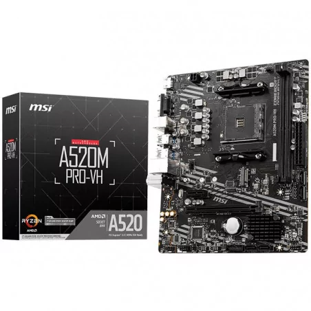 MSI A520M PRO-VH, mATX, Socket AM4, Dual Channel DDR4 4600+(A-XMP OC), 1x PCIe 3.0 x16 slot, 1x M.2 slot, 1x HDMI, 1x VGA, 4x US