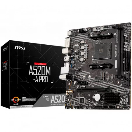 MSI Main Board Desktop A520M (AM4, 2xDDR4, 1xPCI-Ex16, 1xPCI-Ex1, M.2, 4xSATA3, 6xUSB3.2 Gen1, 6xUSB2.0, HD Audio, DVI-D, HDMI, 