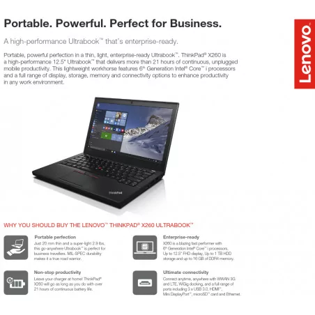 Марка:Lenovo|Модел:ThinkPad X260|Статус:Grade A|Процесор:Intel Core i3|Процесор честота:6100U 2300MHz 3MB|Памет обем:8192MB|Паме