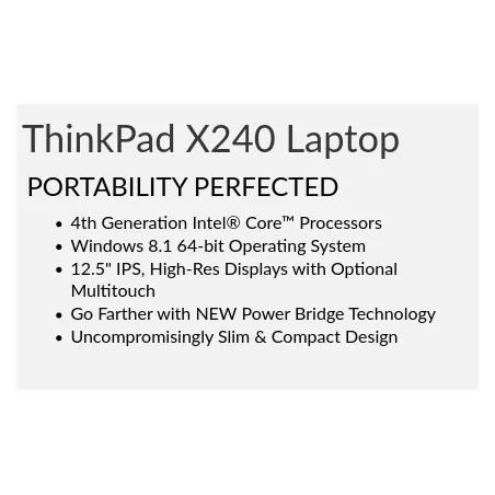 Марка:Lenovo|Модел:ThinkPad X240|Статус:Grade A-|Процесор:Intel Core i5|Процесор честота:4300U 1900Mhz 3MB|Памет обем:4096MB|Пам